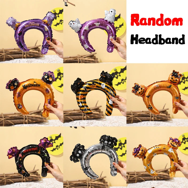5/50pcs Halloween Handheld Stick Balloons Headband Wrist Foil Balloon for Halloween Day Party Decoration Kids Adults Photo Props