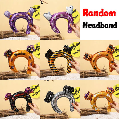 5/50pcs Halloween Handheld Stick Balloons Headband Wrist Foil Balloon for Halloween Day Party Decoration Kids Adults Photo Props