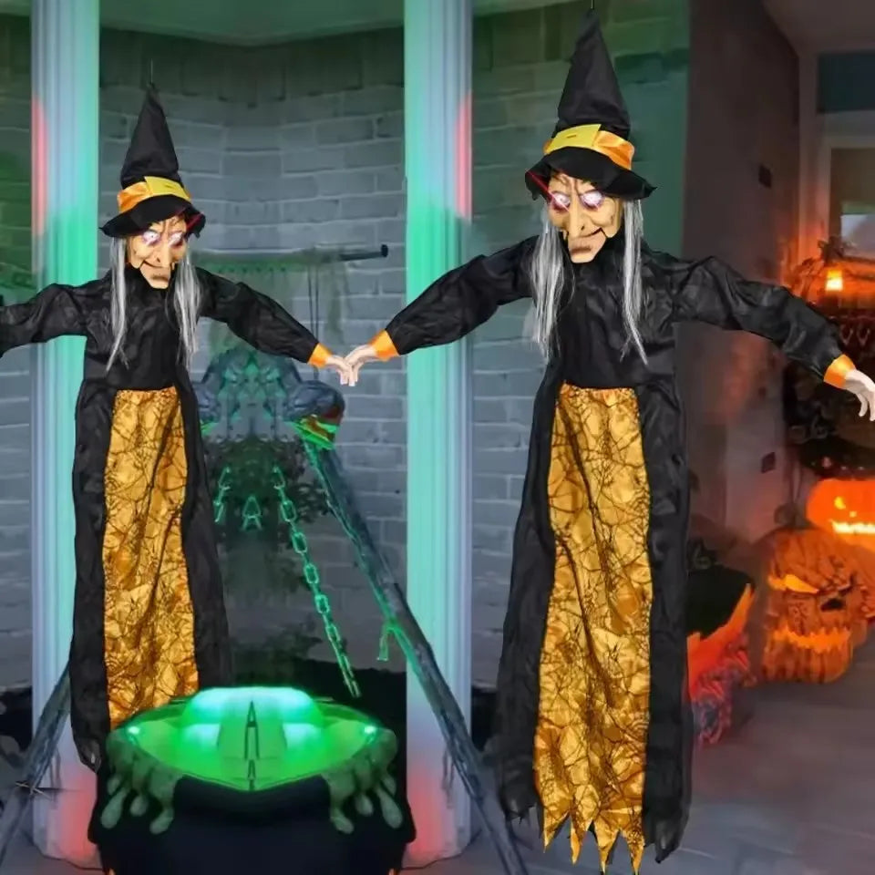1Pc 2025 Halloween Decor Talking Witch Outdoor Spooky Animatronic Witch Decor Prop Red Eye Animated Witch Home Festival Decor