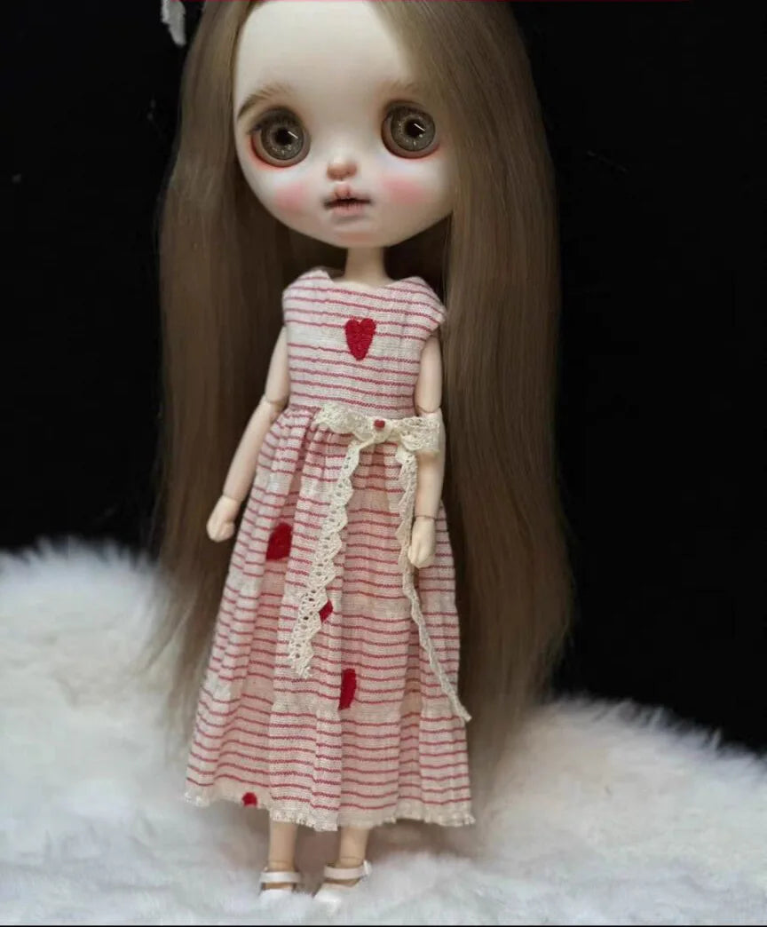 2024 Linen Literary Style Clothes Blythe Doll Outfit Dress 1/6 30cm BJD Anime Girl (Fit for Pullip,Ob22/24/26, Licca)