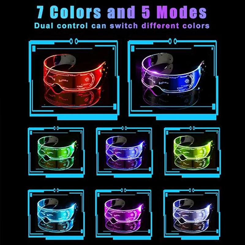 Halloween Party Glasses LED Light Up Cyberpunk Glasses Glowing Cool Goggles for Man Women Futuristic Cosplay Bar Party Props