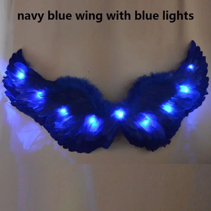 Women Girl LED Glow Light Up Angel Feather Wing Fairy Wings Props Birthday Wedding Party Christmas Halloween Costume Cosplay