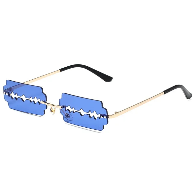Festival Rimless Rectangle Sunglasses Women Unique Razor Blade Funny Sun Glasses Personality Trend Catwalk Party Hip Hop Eyewear