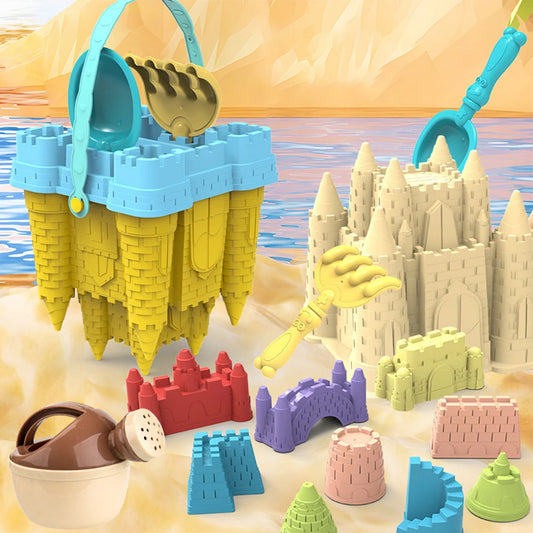 Beach and Sand Castle Kit With Sand Castle Molds Watering Can Rake Shovel Sand Toys Sand Castle Toys for Beach for Kids Outdoor