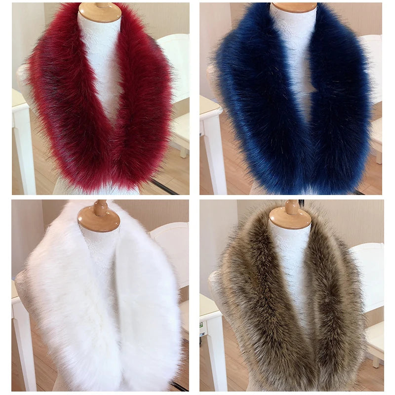 Winter Faux Fur Collar Scarf Women Warm Thick Imitation Fur Shawl Collar Fluffy Neck Warmer Scarves Coat Clothes Accessories