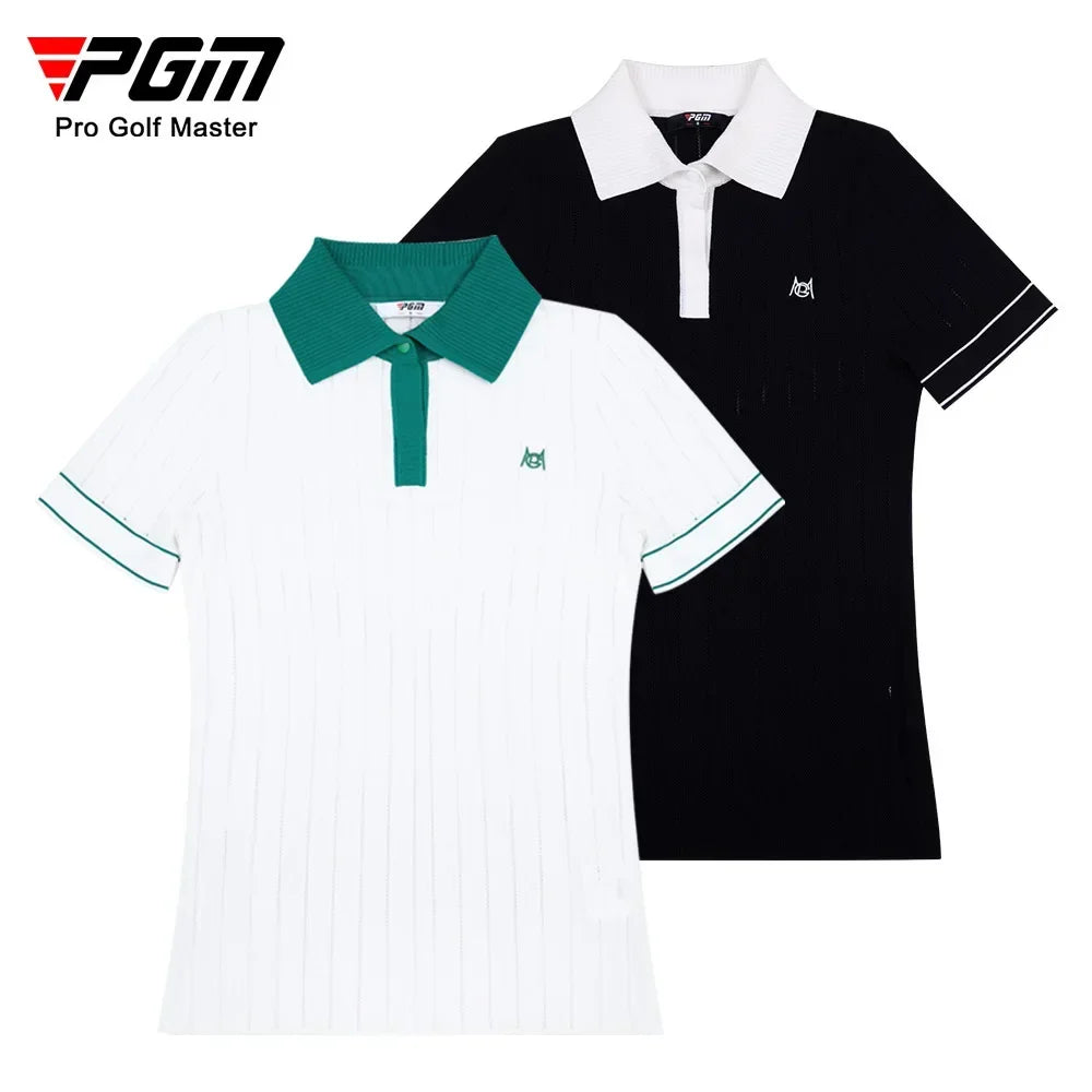 2025 Pgm Golf Women's Short-Sleeved T-Shirt Summer Quick-Dry Elastic Knitted Top Ladies Elegant Polo Shirts Golf Tennis Wear