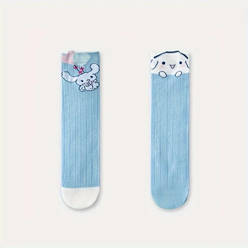 4 Pairs/Set Summer Spring Sanrio Cinnamoroll Knee Long Sock Breathable Thin Cartoon Anime Girls Middle Tube Socks Calf Sock