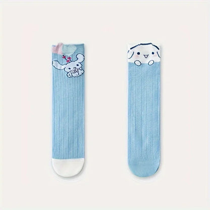 4 Pairs/Set Summer Spring Sanrio Cinnamoroll Knee Long Sock Breathable Thin Cartoon Anime Girls Middle Tube Socks Calf Sock