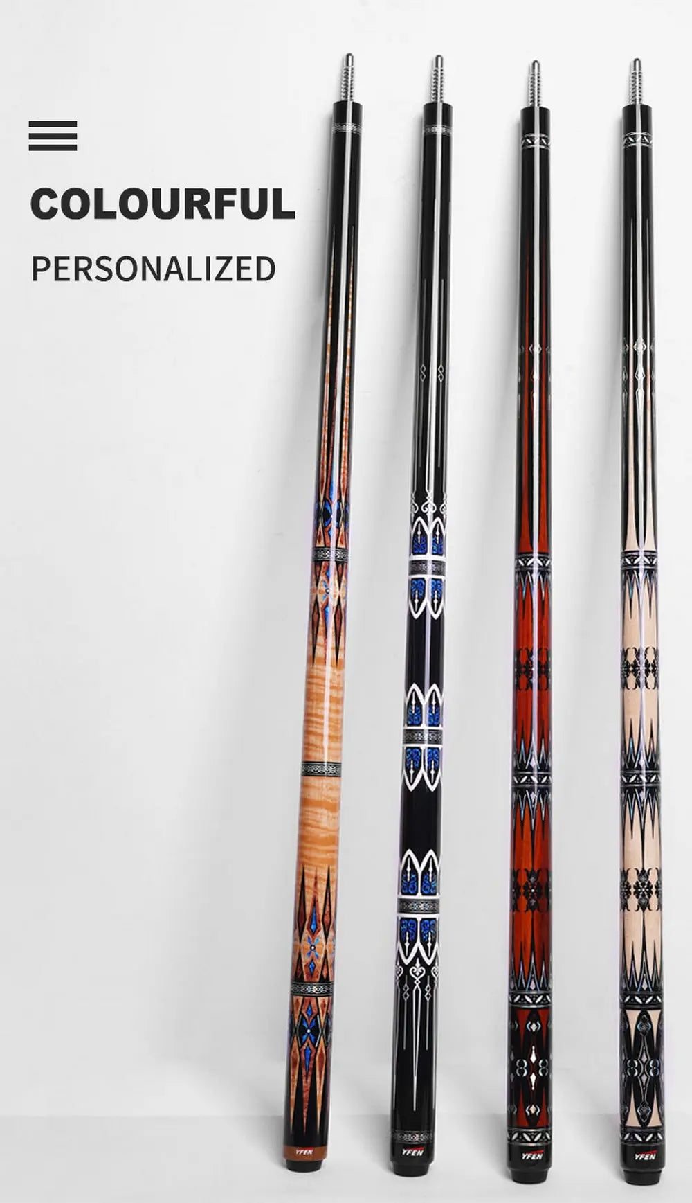 YFEN 58" Carbon Fiber  Technology 1/2 Billiard Pool Cue Stick 12.5mm + Extender