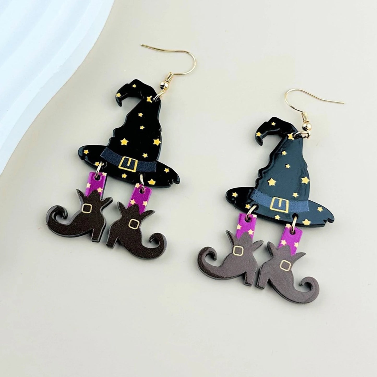 A Halloween Wizard Hat, Boots, Acrylic Printed Earrings, Horror Cartoon Funny Earrings, Female