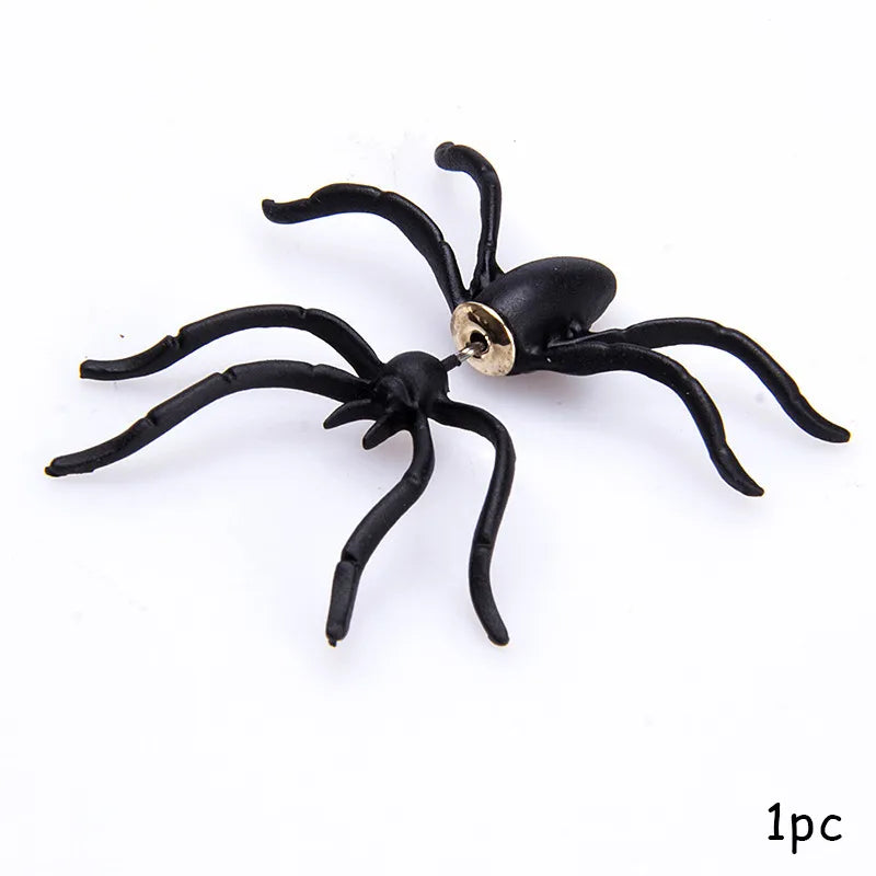 Halloween Funny Spider Stud Earrings Woman 3D Creepy Black Spider Ear Stud Earrings Halloween Costumes Party DIY Decoration