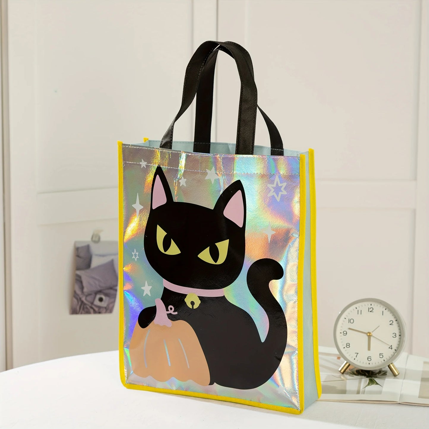 Halloween Party Bags - Non-Woven Fabric Gift Bags With Pumpkin, Grimace, Cat, Bats, Candy Designs  - Sturdy Handles for Trick