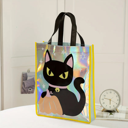 Halloween Party Bags - Non-Woven Fabric Gift Bags With Pumpkin, Grimace, Cat, Bats, Candy Designs  - Sturdy Handles for Trick
