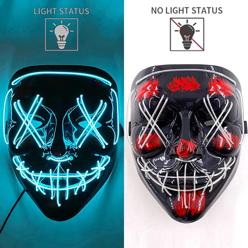 New Designed Glowing Halloween Party Mask Flashing LED Masks EL Neon Light Cosplay Mask Costume Props Glow Party Supplies