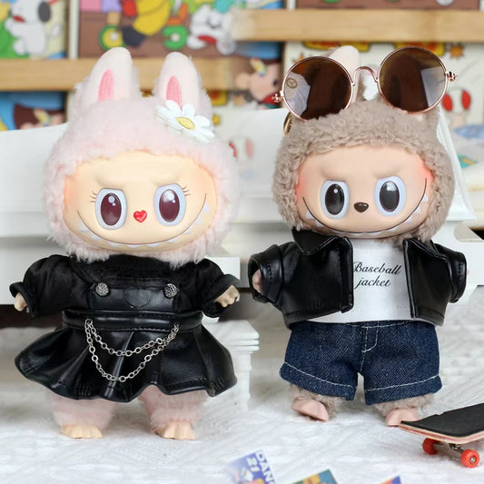 17cm Labubu Dolls Clothing Outfit Accessories Plush Doll's Clothes for Sitting Party Leather Jacket T-Shirt Pants Dress EJ14B
