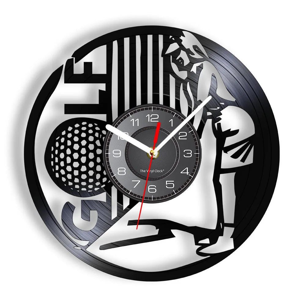 Golfer Wall Clock Sports Golf Club Vinyl Record Wall Clock Golf Gifts for Him Golf Fan Golf Player Silhouette Decorative Clock