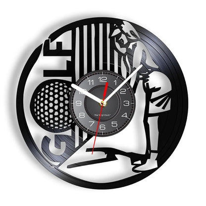 Golfer Wall Clock Sports Golf Club Vinyl Record Wall Clock Golf Gifts for Him Golf Fan Golf Player Silhouette Decorative Clock
