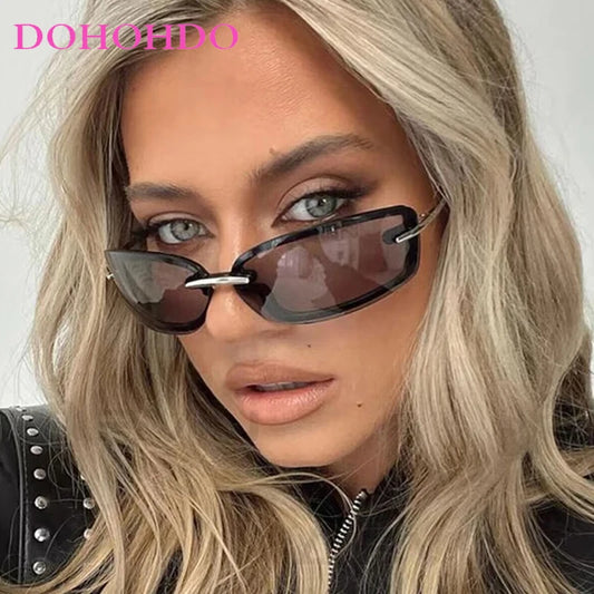 Rimless Y2K Style Sunglasses Rectangle Fashion Popular Luxury Brand Women Men Shades Rectangle Sun Glasses for Female Male UV400
