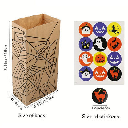 8-48pcs Halloween Theme Candy Gift Bag With Cartoon Storage Stickers Party Small Gift Storage Bag Party Kraft Goodie Bag