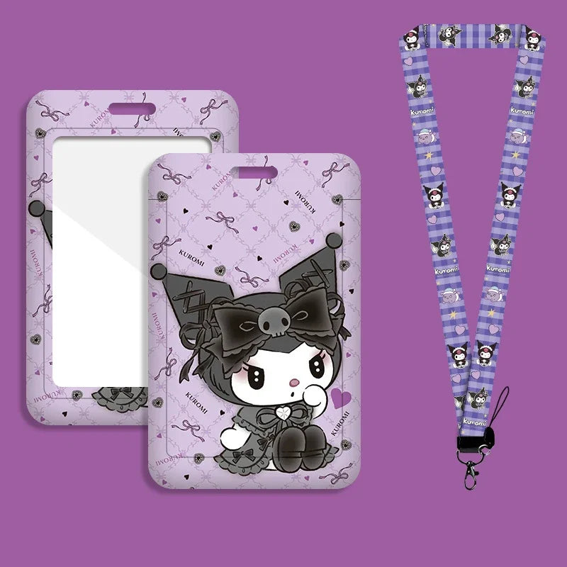 Cute Kuromi ID Badge Card Holder Lanyard Sanrio Girls Door Card Case Neck Strap Credit Card Holder Credentials Accessories Gift