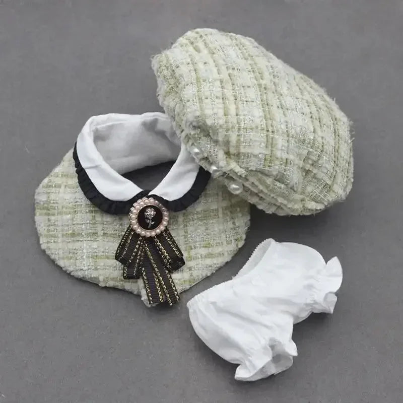 Mini Doll'S Clothes Outfit Accessories for Korea Kpop Exo 15-17cm Labubu Classic Grid Style Dress Cloak Set Beret Clothing Gift