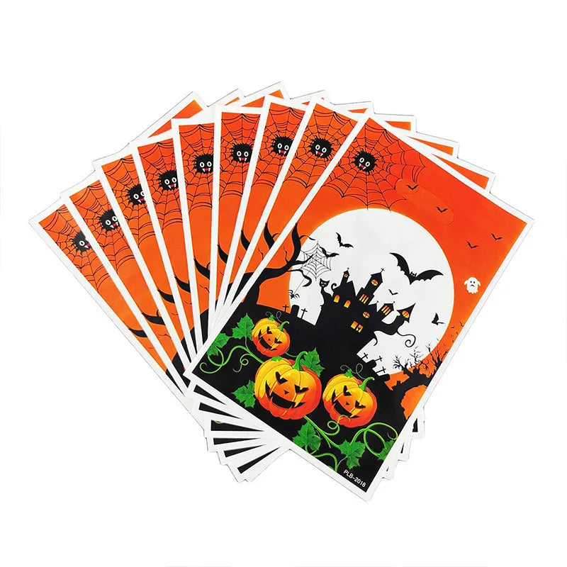 50pcs/10pcs Halloween Candy Gift Bags Pumpkin Halloween Trick or Treat Party Favors Snack Cookie Wrapping Bags