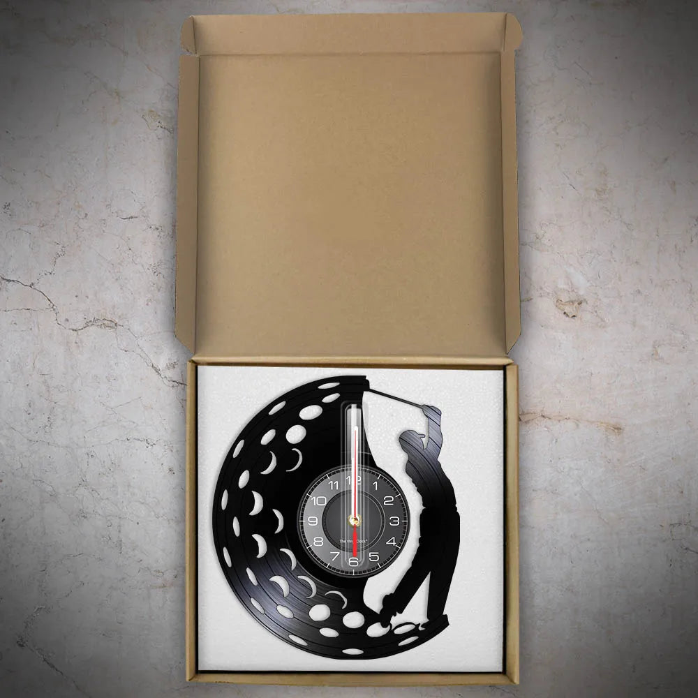 Golfer Wall Clock Sports Golf Club Vinyl Record Wall Clock Golf Gifts for Him Golf Fan Golf Player Silhouette Decorative Clock