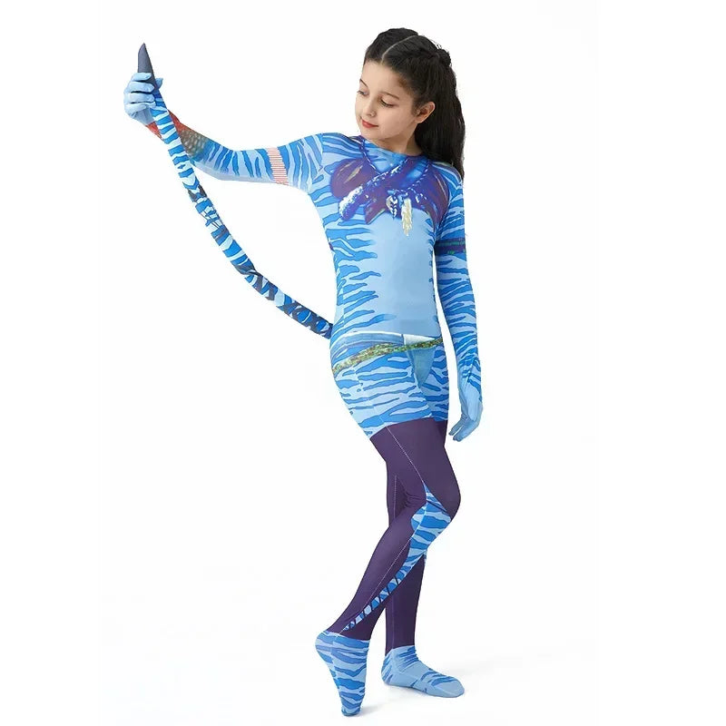 Boy Girls Halloween Cosplay Avatar Costume Kids the Way of Water Neytiri Alien Cosplay Hero One Piece Tight Fitting Clothing
