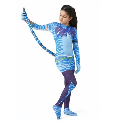 Boy Girls Halloween Cosplay Avatar Costume Kids the Way of Water Neytiri Alien Cosplay Hero One Piece Tight Fitting Clothing