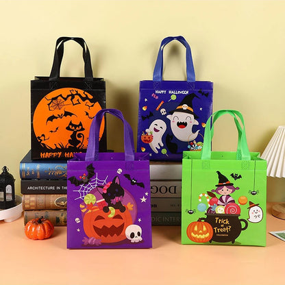 4-12pcs Halloween Theme Non-Woven Cloth Gift Shopping Bag Environmentally Friendly Reusable Cartoon Pumpkin Creative Storage Bag