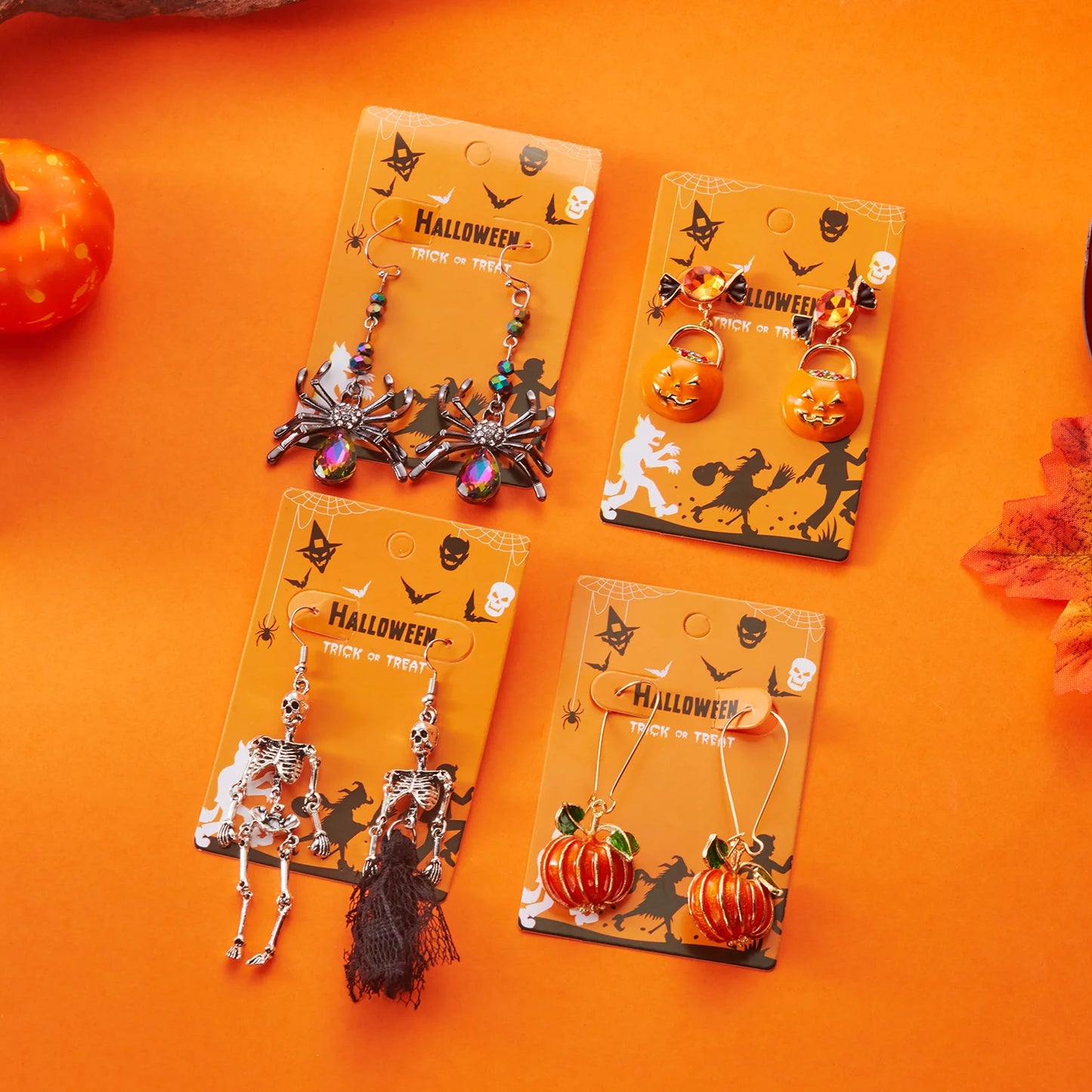 Halloween Cartoon Enamel Pumpkin Drop Earrings for Women Gothic Asymmetrical Skeleton Stud Earring Cosplay Party Jewelry Gift ﻿