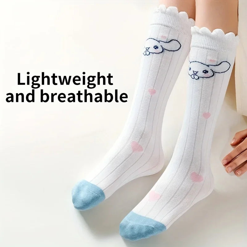 4 Pairs/Set Summer Spring Sanrio Cinnamoroll Knee Long Sock Breathable Thin Cartoon Anime Girls Middle Tube Socks Calf Sock