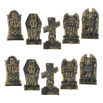 10pcs Skull Tombstone Decor Gravestone Decoration Plastic Headstone Shape Adornment Halloween Tombstones Props Festive Party