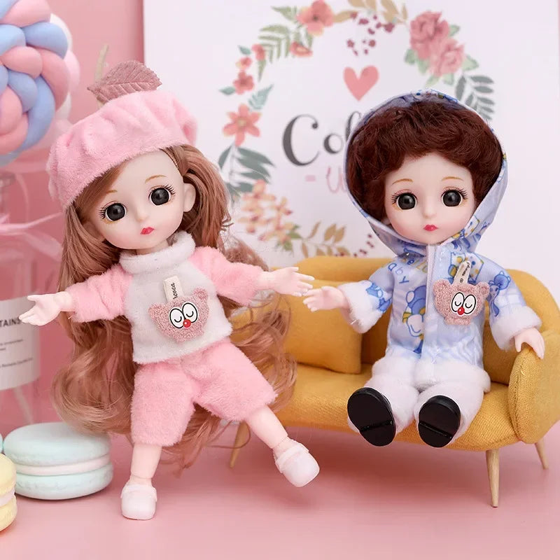 New 16 Cm BJD Mini Doll 13 Movable Joint Girl Baby 3D Big Eyes Beautiful DIY Toy Doll With Clothes Dress Up 1/12 Fashion Doll