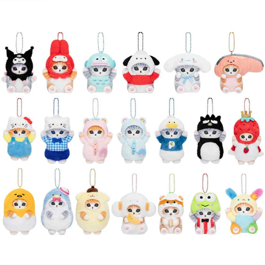 Kawaii Sanrio Plush Keychain Pendant Cartoon Mofusand Shark Cat Cross-Dressing Hello Kitty Kuromi Doll Stuff Backpack Decor Toys