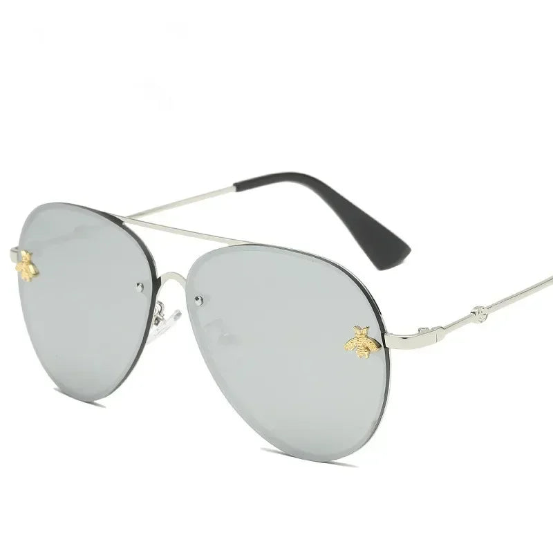 2024 Luxury Brand Designer Female Rimless Sunglasses Aviation Woman Sun Glasses Gradient Shades Little Bee Lens Ladies UV400 Ray