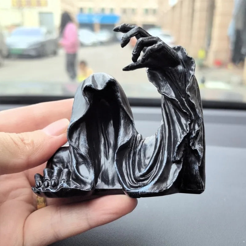 Halloween Grim Reaper Sculpture Decoration Resin Desk Figure Ornament Mysterious Man Sitting for Home Car Desktop Decorations