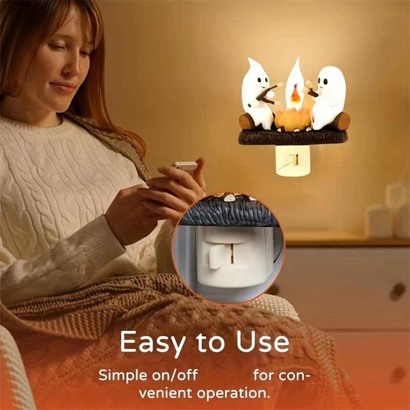 Halloween Ghost Bonfire Twinkling Night Light, 3D LED Campfire Night Light, Halloween Interior Decoration, Room Cute Decoration