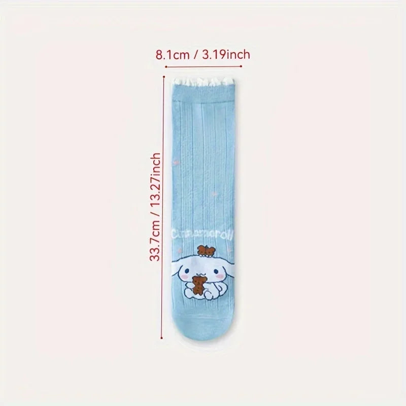 4 Pairs/Set Summer Spring Sanrio Cinnamoroll Knee Long Sock Breathable Thin Cartoon Anime Girls Middle Tube Socks Calf Sock