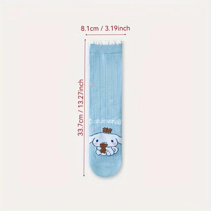 4 Pairs/Set Summer Spring Sanrio Cinnamoroll Knee Long Sock Breathable Thin Cartoon Anime Girls Middle Tube Socks Calf Sock