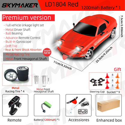 Skymaker LDRC LD1804 1/18 RC Drift Car MX5 2.4GHz RWD With ESP Gyroscope On-Road LED Lights Full Scale RC Cars Children Toy Gift