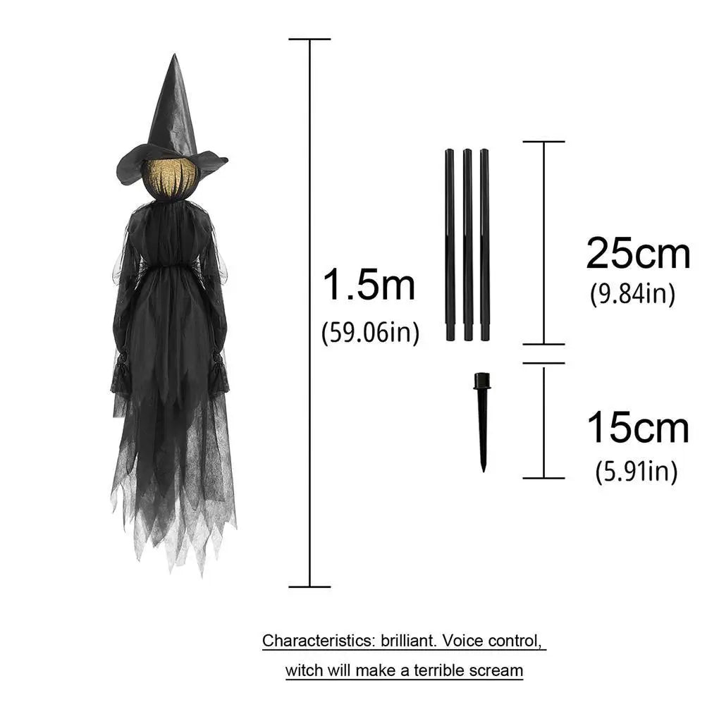 3pcs Scary Screaming Glowing Witch Halloween Yard Garden Sound Activated Sensor Light-Up Witches With Stakes Halloween Decora