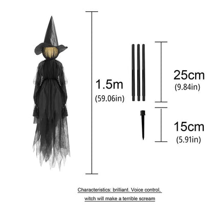 3pcs Scary Screaming Glowing Witch Halloween Yard Garden Sound Activated Sensor Light-Up Witches With Stakes Halloween Decora