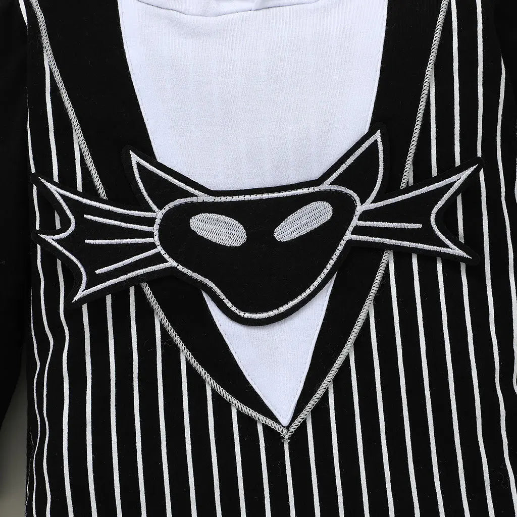 Baby Boy Halloween Cosplay Clothes Jack Nightmare Before Xmas Romper Christmas Cotton Striped  Hooded Jumpsuit for 0-24 Months