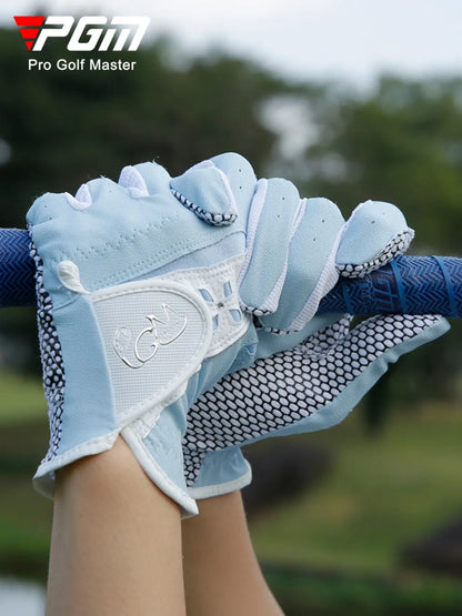 PGM Golf Microfiber Gloves Ladies Golf PU Leather Belt Non-Slip Particles Breathable Sunscreen Ultra-Light Left Right Hand Glove