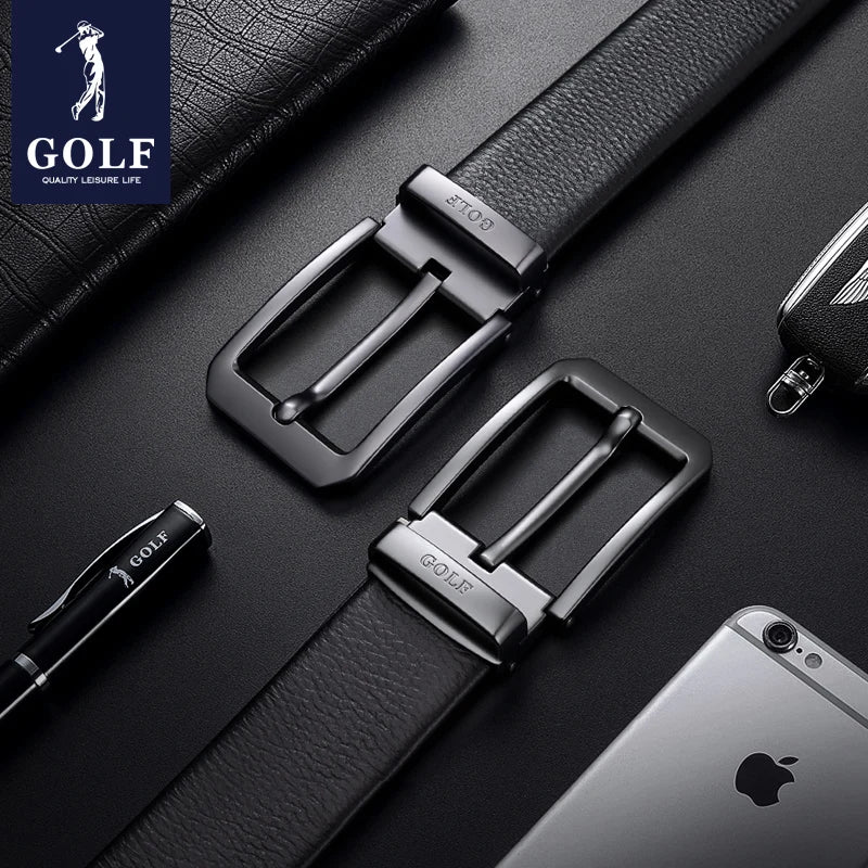 GOLF Men's Genuine Leather Needle Buckle Youth Belt, Simple and Casual, Trendy Top Layer Cowhide Pants With Men's Belt, Business