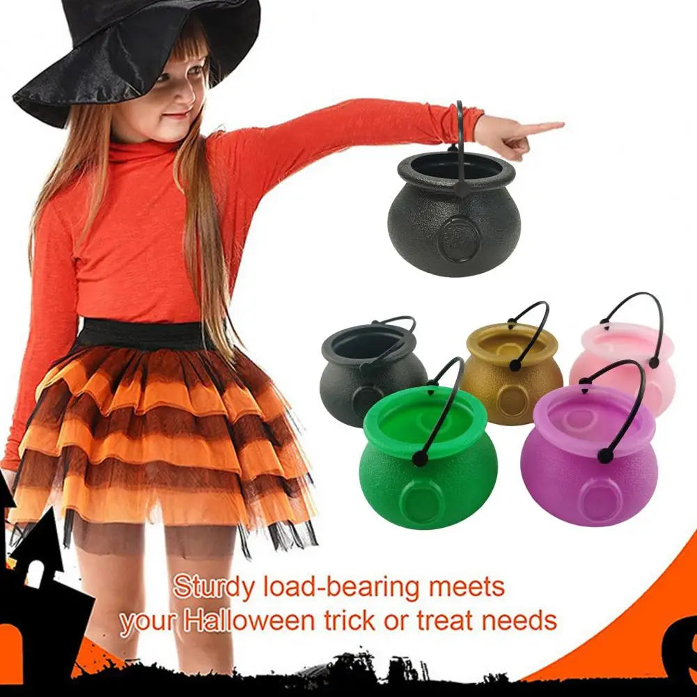 12Pcs Halloween Candy Buckets Black Plastic Witch Cauldron Kettle Halloween Pot Goody Holder for Party Favors