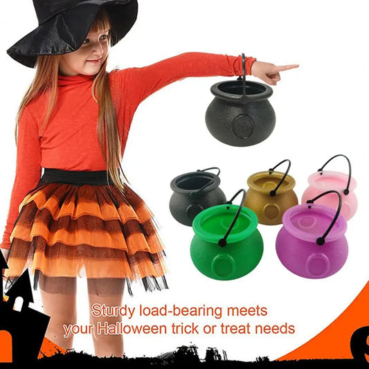 12Pcs Halloween Candy Buckets Black Plastic Witch Cauldron Kettle Halloween Pot Goody Holder for Party Favors