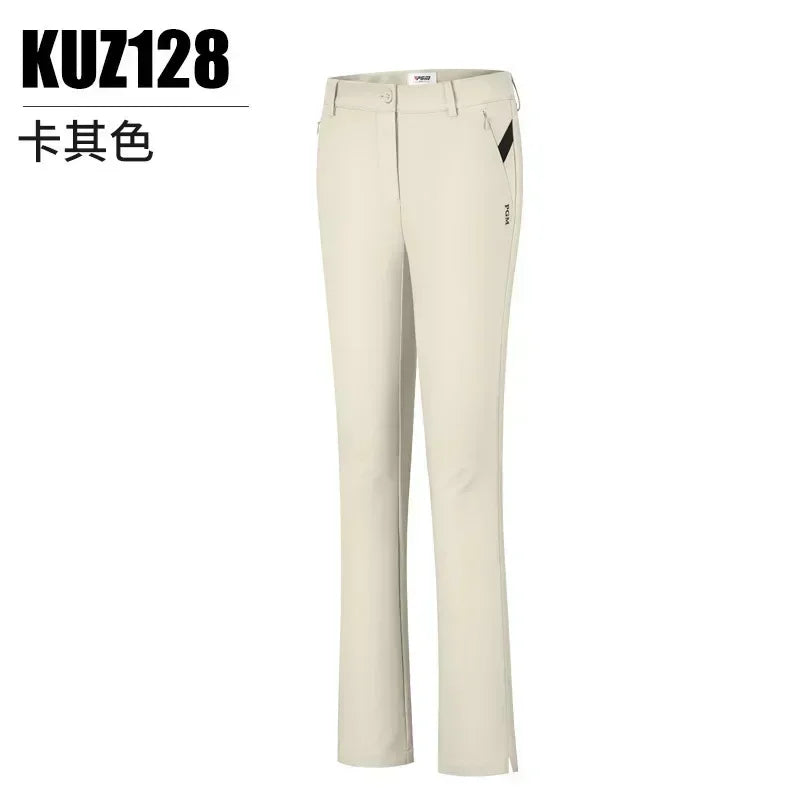 PGM Women Summer Golf Pants Ankles Cropped Fit Slim Elastic Flared Trousers Zip Pocket Waterproof Lady Golf Clothing KUZ128