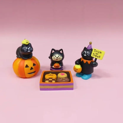 2024 Halloween Pumpkin Miniature Night Light Cat Scene Props Decoration Luminous Resin Small Ornament Trendy Play Creative Gift
